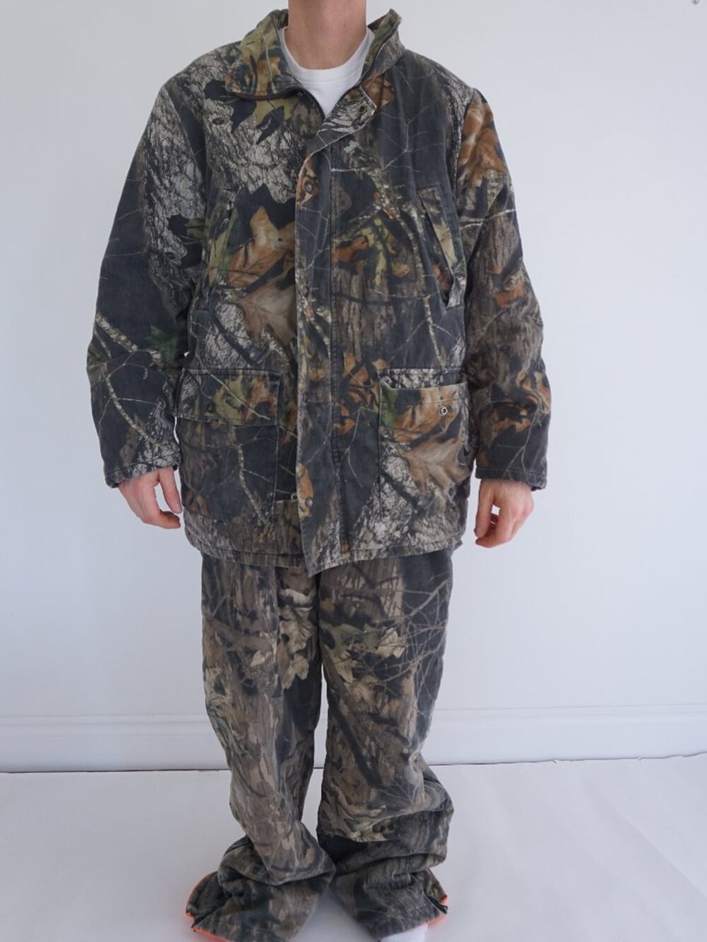 Natural Habitat Brown Green Tree Leaf Camouflage Hunting Jacket Overalls Large